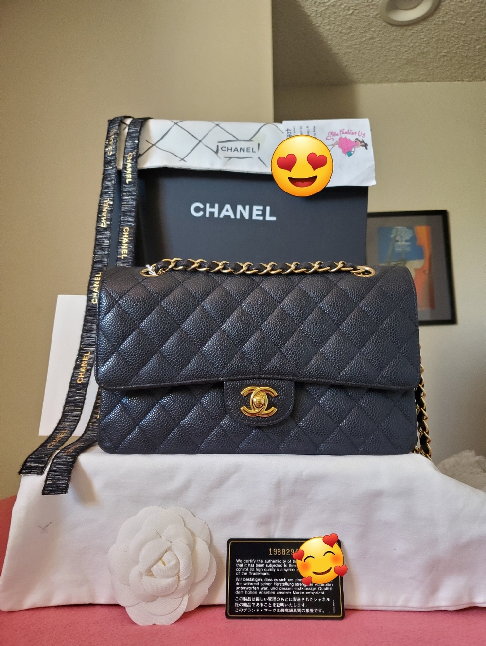 Chanel Classic Medium Black Caviar Gold Hard w Bag